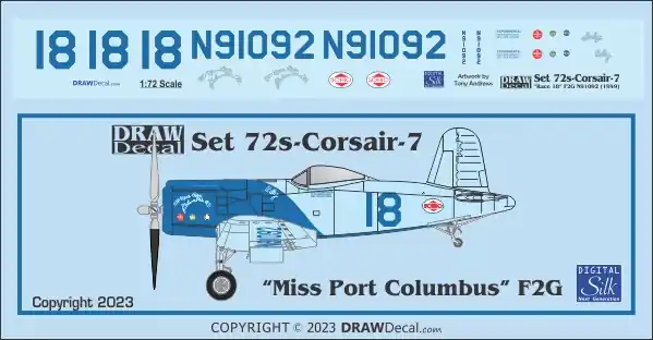 Must-Have Draw Decal 72-CORSAIR-07 Goodyear F2G Corsair - Miss Port Columbus” Race 18 (N91092 / 1949)