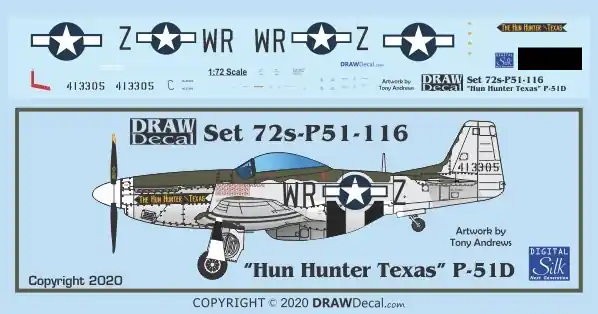 Draw Decal 72-P51-116 North American P-51 D - "The Hun Hunter Texas" Acheter En Ligne