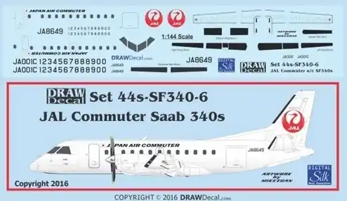 Commande En Gros Draw Decal 44-SF340-06 Saab 340 - Japan Airlines Commuter