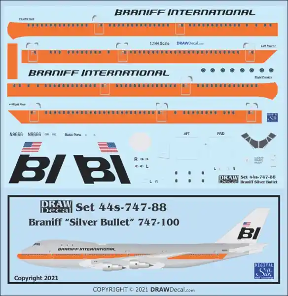 Draw Decal 44-747-88 Boeing 747-100 - Braniff "Silver Bullet" Nouveauté