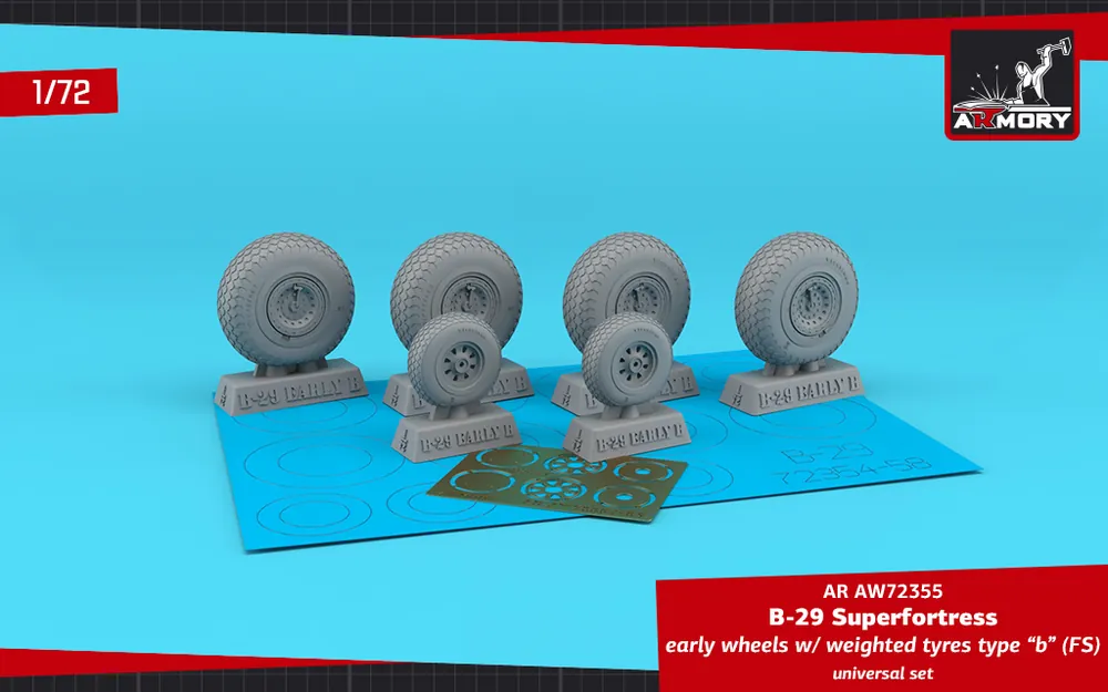 Authentique Armory Models Group AW72355 B-29 Superfortress early production wheels w/ weighted tyres type "b" (FS) & PE hubcaps