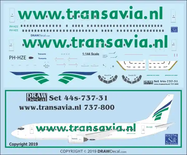 Quantité Limitée Draw Decal 44-737-31 Boeing 737-800 - www.transavia.nl (PH-HZE)