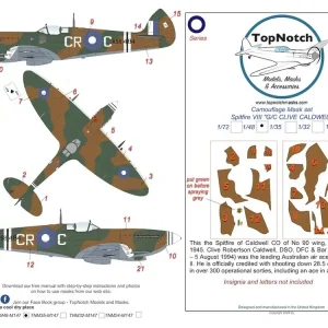 Achetez Aujourd'hui TopNotch 48-M147 Supermarine Spitfire Mk.VIII - Camoflage Mask Set for G/C Clive Robertson Caldwell DSO, DFC and Bar