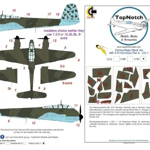 Livraison Express TopNotch 32-M017 Messerschmitt Me-410 Hornisse - Pattern A ZG 1 - Camouflage Mask Set