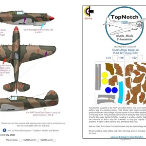 Achat Immédiat TopNotch 24-M041 Curtiss P-40 B/C and Kittyhawk - RAF AVG - Early Camouflage Paint Masks