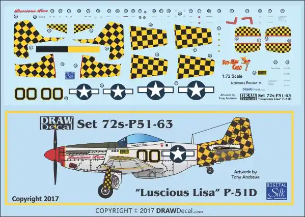Draw Decal 72-P51-63 North American P-51 D - "Luscious Lisa" Gathering of Mustangs and Legends Promotion Saisonnière