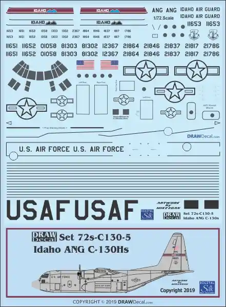 Draw Decal 72-C130-05 Lockheed C-130 - Idaho Air National Guard Jusqu'à Épuisement Des Stocks