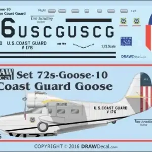 Authentique Draw Decal 72-GOOSE-10 Grumman G-21 Goose - United States Coast Guard (USCG)