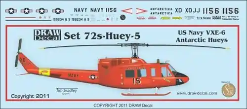 Promotion Saisonnière Draw Decal 72-HUEY-05 Bell UH-1 N Huey - VXE-6 Antarctic
