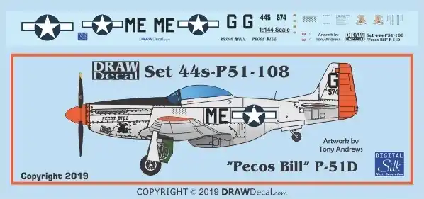 Draw Decal 48-P51-108 North American P-51 D - "Pecos Bill" Satisfait Ou Remboursé