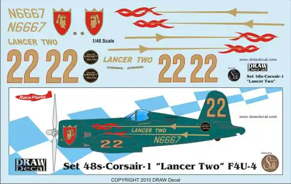 Bon Plan Draw Decal 48-CORSAIR-01 Vought F4U-4 Corsair - "Lancer Two" (Reno 1968-1969)