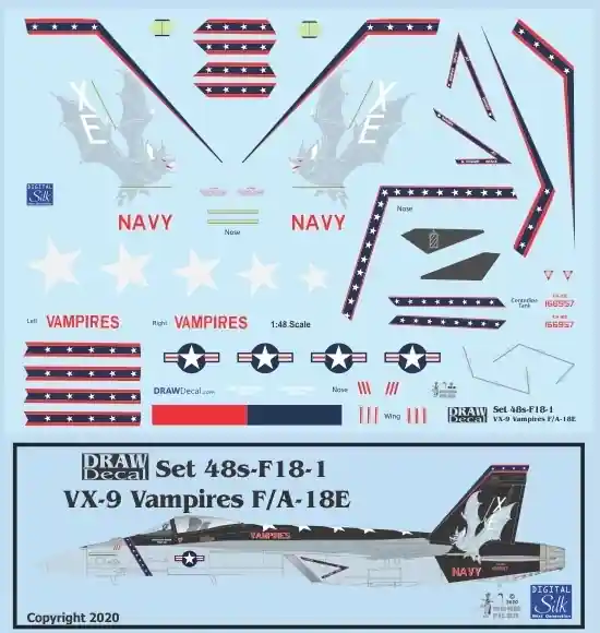 Draw Decal 48-F18-01 Boeing F/A-18 E - VX-9 Vampires Quantité Limitée