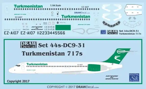 Draw Decal 44-DC9-31 Boeing 717 - Turkmenistan Airlines Dernier Modèle