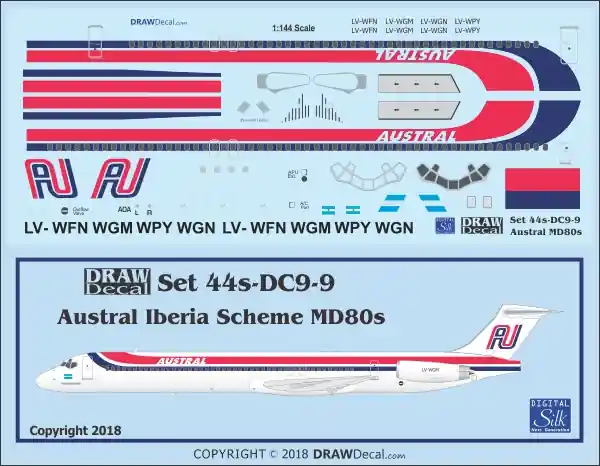 Super Prix Draw Decal 44-DC9-09 McDonnell Douglas MD-80 - Austral Iberia Scheme