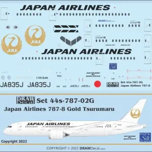 Usine Directe Draw Decal 44-787-02G Boeing 787-8 Dreamliner - Japan Airlines (Scheme with Gold Tsurumaru)