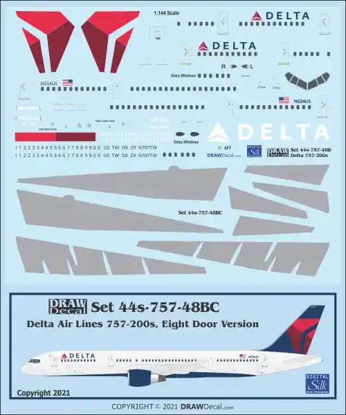 Draw Decal 44-757-48BC Boeing 757-200 - Delta Air Lines (Eight Door Version with Coroguard) Quantité Limitée