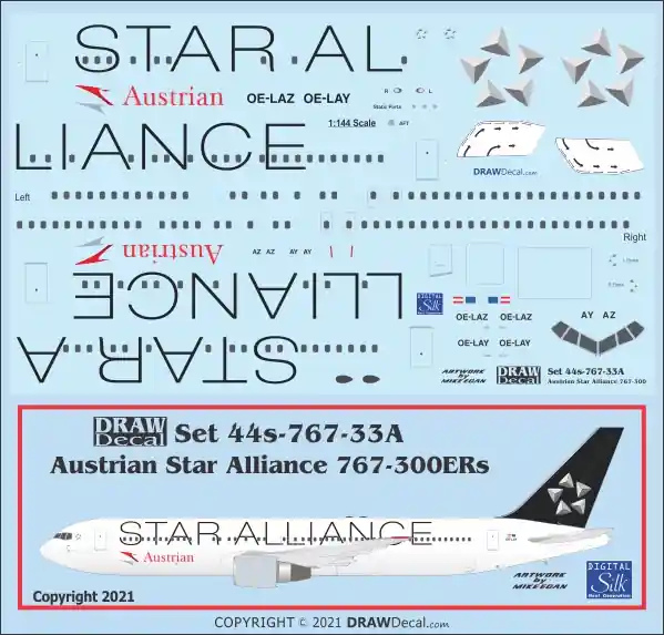 Draw Decal 44-767-33A Boeing 767-300 - Austrian Star Alliance Usine Directe