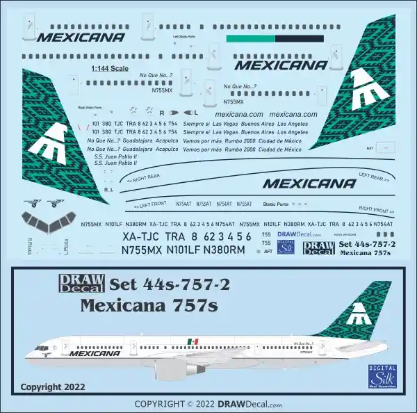 Achetez Aujourd'hui Draw Decal 44-757-02 Boeing 757 - Mexicana