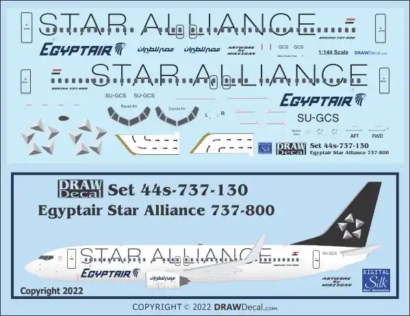 Draw Decal 44-737-130 Boeing 737-800 - Egypt Air Star Alliance Commande En Gros