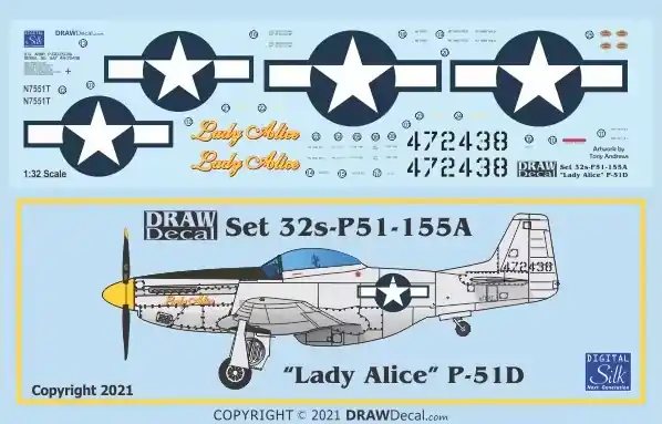 Draw Decal 32-P51-155A North American P-51 D - "Lady Alice" Soldes