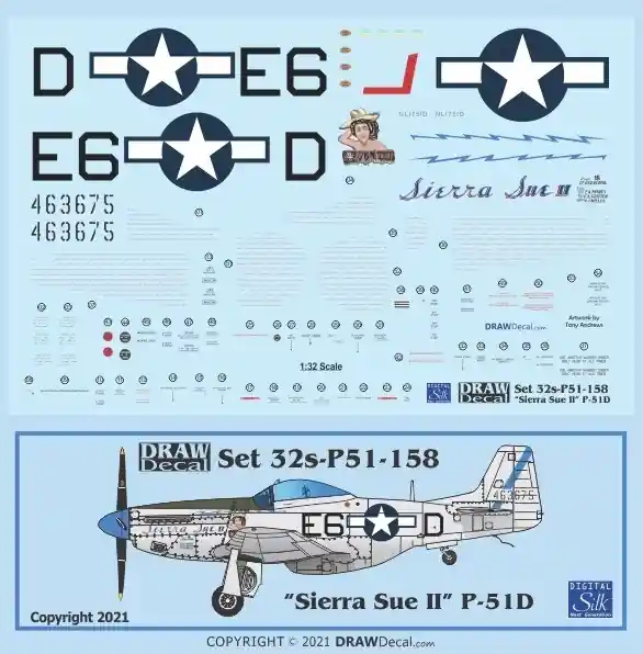 Expédition Rapide Draw Decal 32-P51-158 North American P-51 D - "Sierra Sue II"
