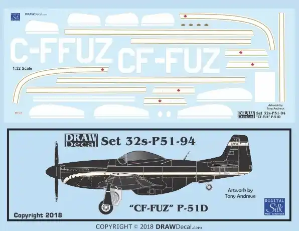 Meilleur Choix Draw Decal 32-P51-94 North American P-51 D - CF-FUZ / CF-FFUZ
