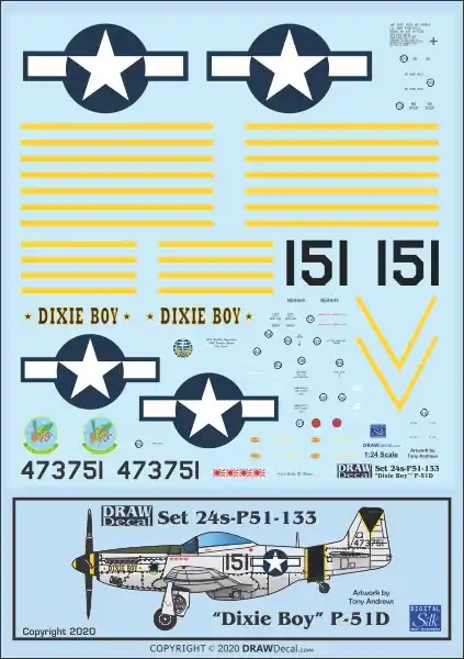 Draw Decal 24-P51-133 North American P-51 D - "Dixie Boy" Soldes
