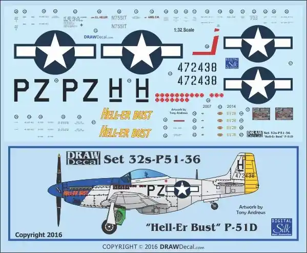 Draw Decal 32-P51-36 North American P-51 D - "Hell Er Bust" Gathering of Mustangs and Legends Paiement Sécurisé