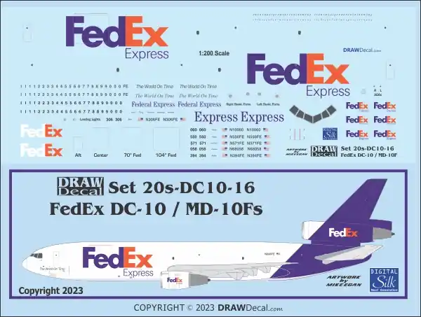 Retour Gratuit Draw Decal 20-DC10-16 McDonnell Douglas DC-10F - FedEx