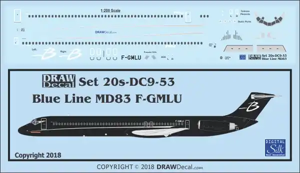 Offre Limitée Draw Decal 20-DC9-53 McDonnell Douglas MD-83 - Blue Line Black (F-GMLU)