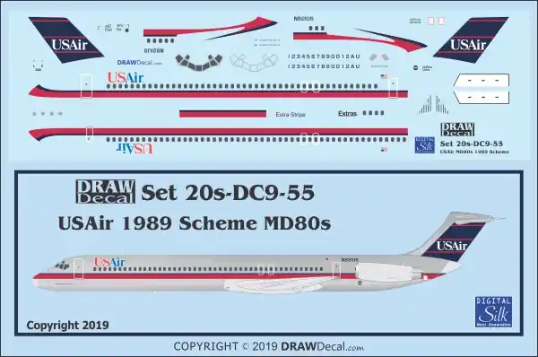 Draw Decal 20-DC9-55 McDonnell Douglas MD-80 - US Air (1989 Scheme) Marque