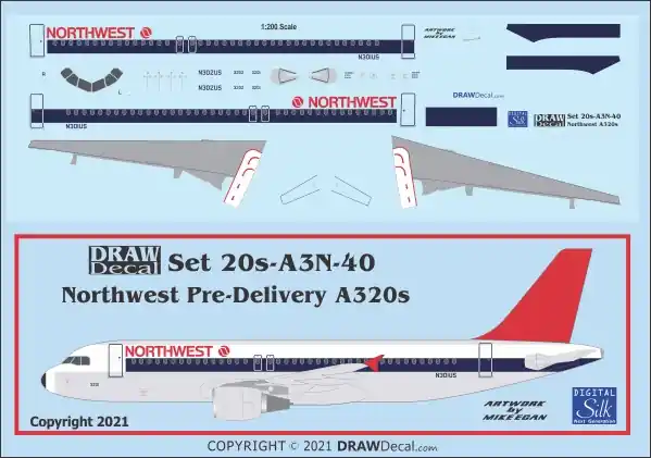Soldes Draw Decal 20-A3N-40 Airbus A320 - Northwest Delivery Scheme