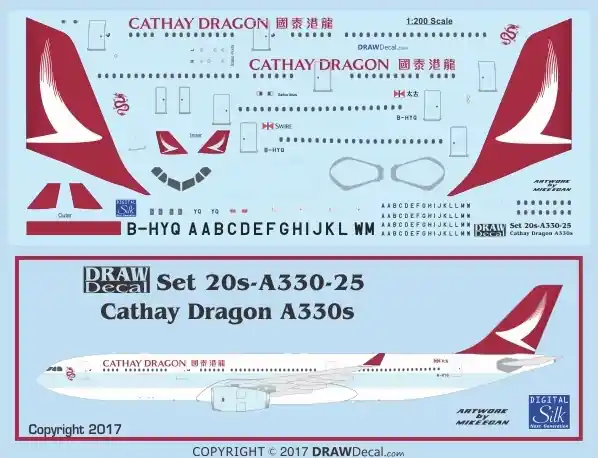 Petit Prix Draw Decal 20-A330-25 Airbus A330-300 - Cathay Dragon