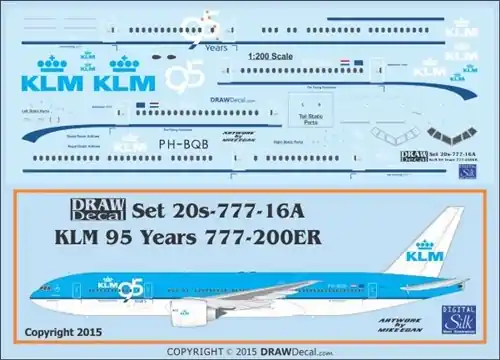 Prix Choc Draw Decal 20-777-16A Boeing 777-200ER - KLM 95 Years