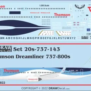 Achetez Aujourd'hui Draw Decal 20-737-143 Boeing 737-800 - Thomson "Dreamliner Scheme" (includes blue stripe section)