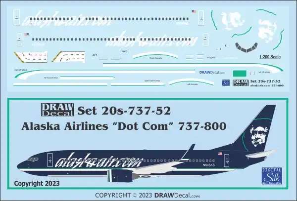 Prix Cassé Draw Decal 20-737-52 Boeing 737-800 - Alaska Airlines “Dot Com” (alaskaair.com)