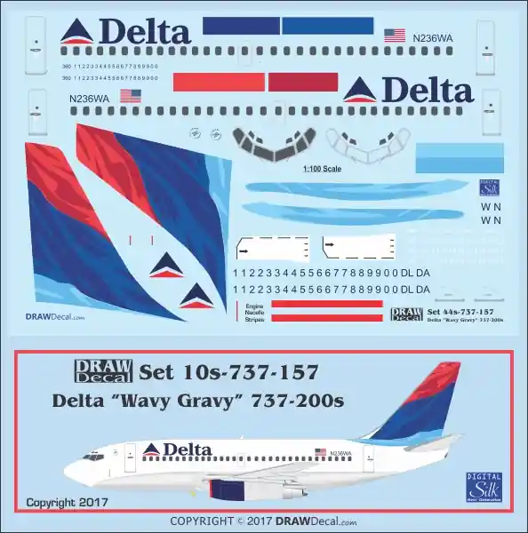 Satisfait Ou Remboursé Draw Decal 10-737-157 Boeing 737-200s - Delta" Wavy Gravy"