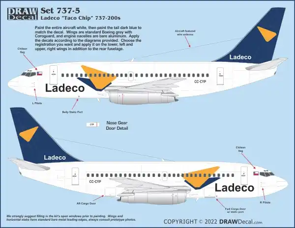 Prix Bas Draw Decal 20-737-05 Boeing 737-200 - Ladeco Old Colors