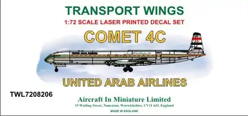 Aircraft In Miniature Ltd TWL7208206 de Havilland Comet 4C - United Arab Airlines Decal Set Super Prix