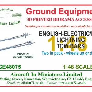 Aircraft In Miniature Ltd GE48075 EE/BAC Lightning - Towbar (2 pcs) (for Airfix kits) Quantité Limitée