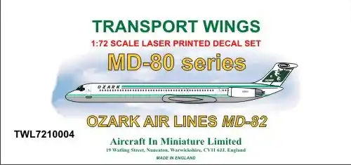 Aircraft In Miniature Ltd TWL7210004 McDonnell-Douglas MD-80 - Ozark Air Lines Decal Set for MD-82 Commander Vite
