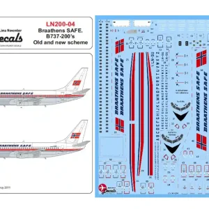 Lima November Decals 200-04 Boeing 737-200 - Braathens S.A.F.E old and new scheme Commande En Gros
