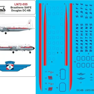 Expédition Rapide Lima November Decals 72-555 Douglas DC-6 B - Braathens S.A.F.E Scheme with window masks