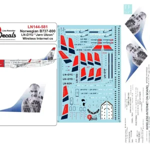 Lima November Decals 144-581 Boeing 737-800 - Norwegian LN-DYU "Jorn Utzon" with Wireless Internet Colours Paiement Sécurisé