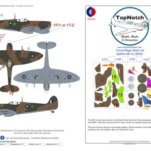 Certifié TopNotch 72-M117 Supermarine Spitfire Mk.Vc - SEAC camouflage pattern paint masks (for Airfix and Revell kits)