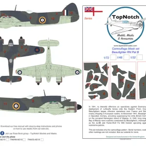 Pas Cher TopNotch 48-M215 Bristol Beaufighter - Royal Navy Pattern B camouflage pattern paint masks