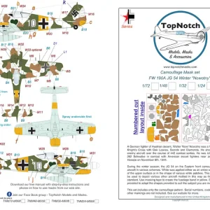 Jusqu'à Épuisement Des Stocks TopNotch 72-M008 Focke-Wulf Fw-190 A - JG54 Winter ‘Notwotny‘ camouflage pattern paint mask