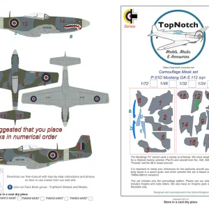 Livraison Express TopNotch 48-M087 North American P-51 D Mustang - GA-S 112 Sqn - camouflage pattern paint masks (for Airfix, Eduard and Tamiya kits)