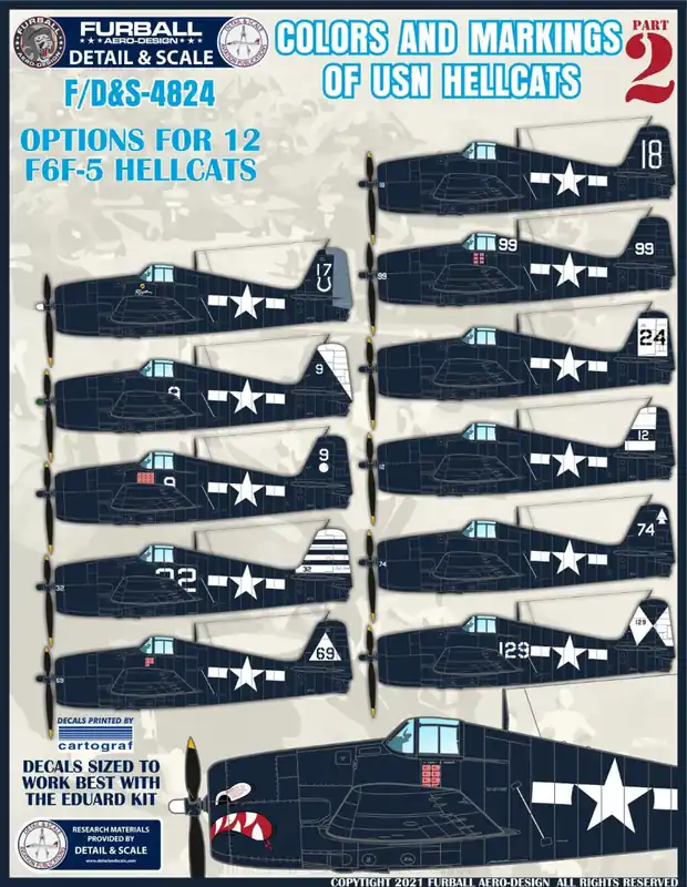 Furball Aero-Design S4824 Grumman F6F-5 Hellcats - Colors & Markings Part Two (12 schemes) Haute Qualité