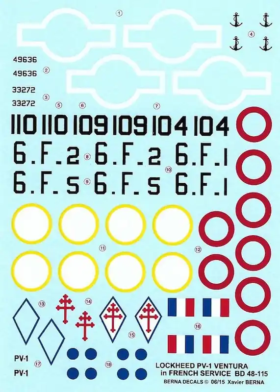 Berna Decals 48115 Lockheed PV-1 Ventura French Navy Decals Petit Prix